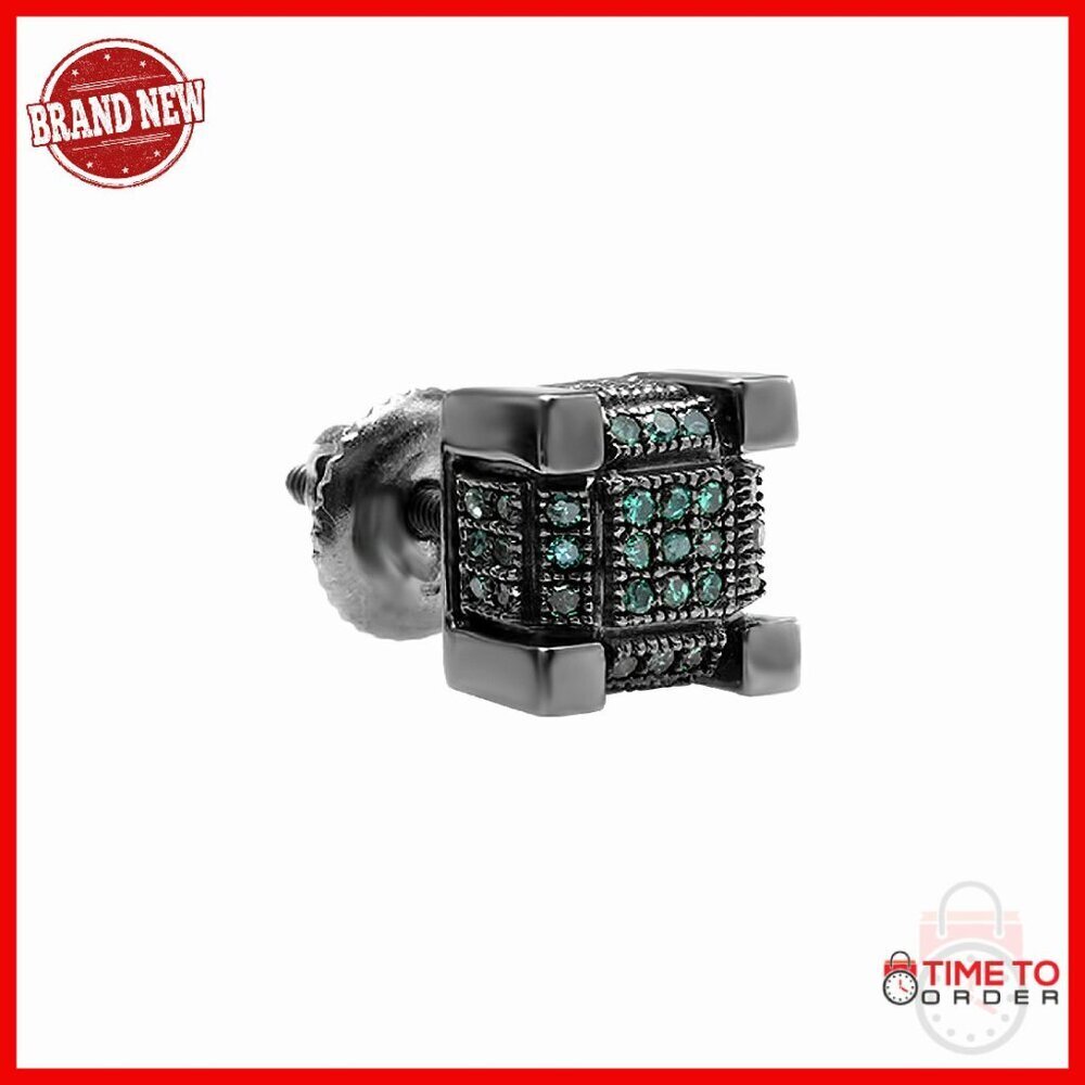 Sterling Silver Screw Back Earring with Natural Diamond 7mm Cube